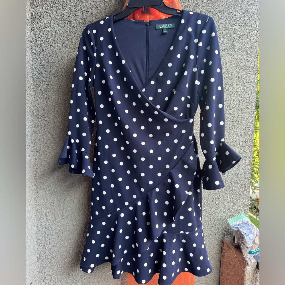 Ralph Lauren Navy Polka Dot Dress 4P trendy